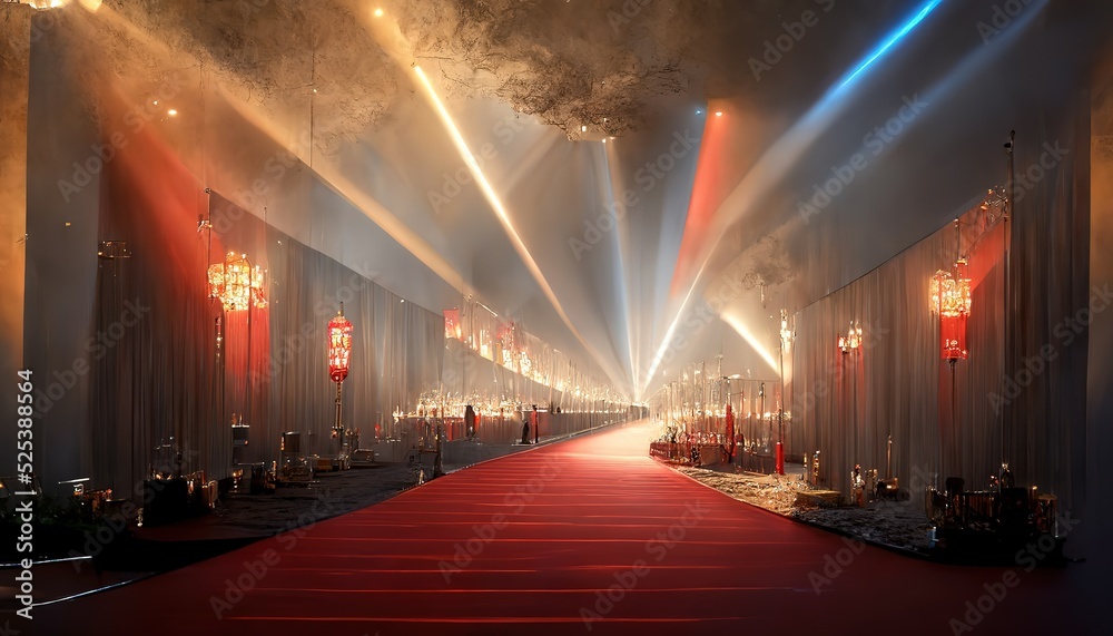 Red carpet and festive decor in corridor of concert hall Stock Illustration  | Adobe Stock