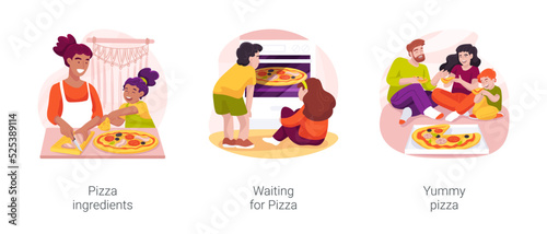 Homemade pizza isolated cartoon vector illustration set