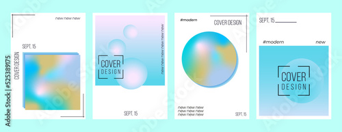 Holographic effect backgrounds, cover templates design set. Blurry abstract backdrops. Vector illustrations with rainbow gradient in y2k retro style for posters, flyers, banners, social networks.
