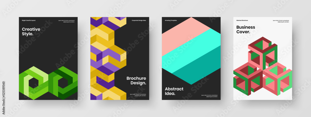 Premium company brochure vector design illustration collection. Creative geometric hexagons journal cover template set.