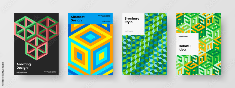 Obraz premium Simple geometric hexagons corporate identity layout set. Vivid book cover A4 design vector concept bundle.