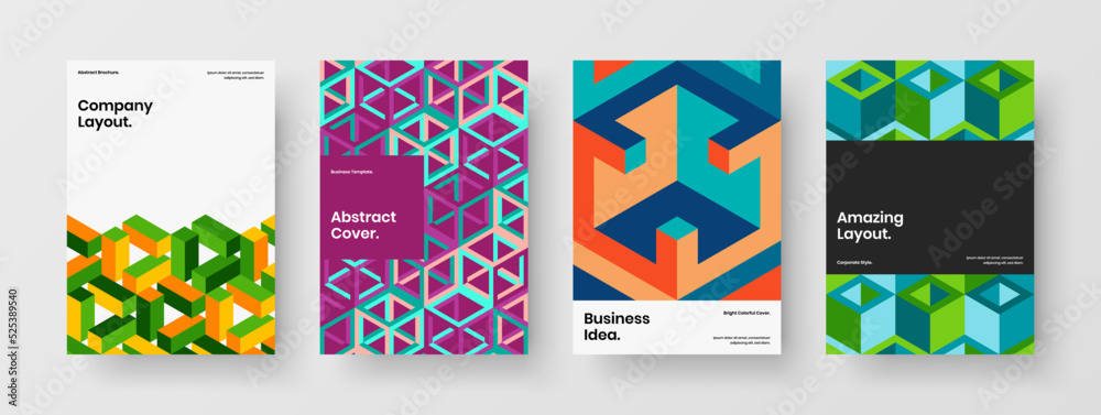 Fototapeta premium Creative mosaic pattern placard layout bundle. Original company brochure design vector template set.