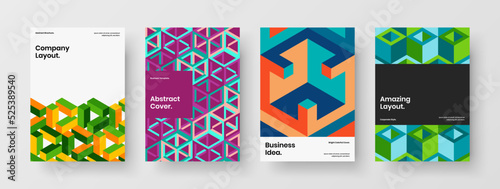 Creative mosaic pattern placard layout bundle. Original company brochure design vector template set.