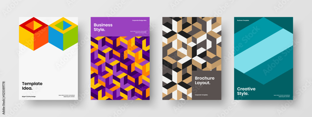 Fototapeta premium Simple mosaic tiles booklet layout collection. Fresh company identity A4 vector design template bundle.