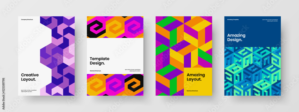 Multicolored front page vector design layout composition. Simple geometric pattern annual report template collection.