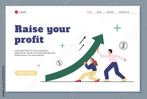 Raise you profit business concept of web banner or landing page, flat vector.