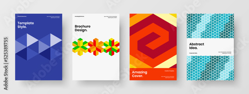 Clean mosaic tiles company identity template collection. Fresh booklet design vector concept set.