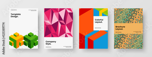Unique mosaic hexagons booklet concept bundle. Bright placard A4 vector design illustration collection. © pro