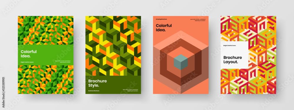 Fototapeta premium Isolated corporate brochure design vector layout composition. Creative mosaic tiles booklet illustration bundle.