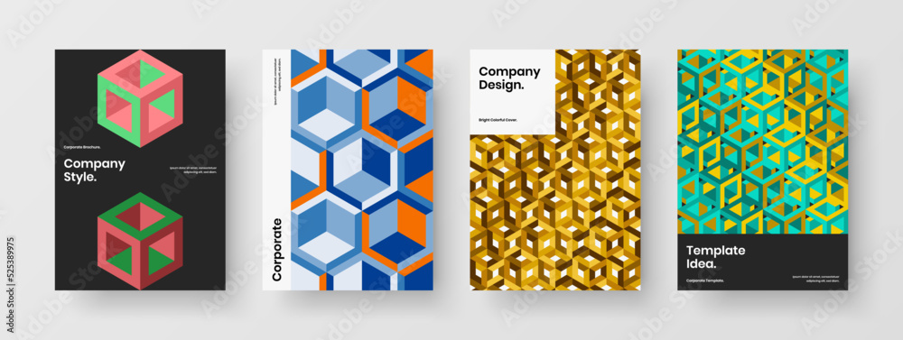 Colorful banner A4 design vector layout collection. Trendy geometric hexagons postcard concept composition.