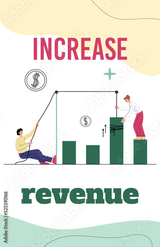 Increase revenue and income banner or poster design flat vector illustration.