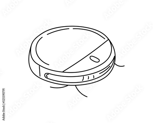 Linear vacuum cleaner. Hand drawn illustration of a robot vacuum cleaner. Household appliances outline icon. vector illustration