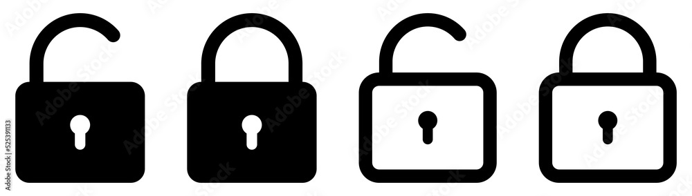 Lock icon set. Locked and unlocked icons. Flat and line art style. Security symbols. Vector illustration Lock icon set. Locked and unlocked icons. Flat and line art style. Security symbols. Vector illustration