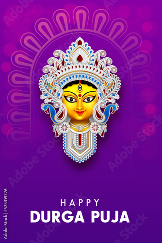 goddess durga face illustration happy durga puja banner social media post template design