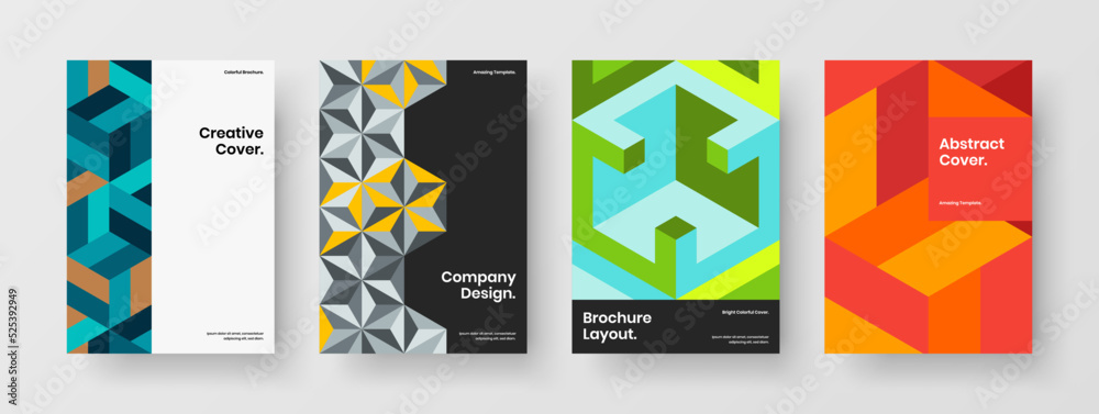 Premium geometric tiles company identity template bundle. Unique cover design vector layout set.
