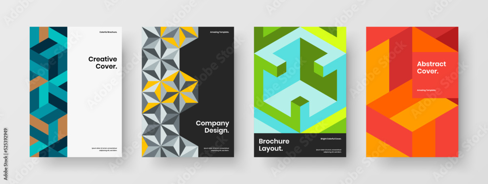 Premium geometric tiles company identity template bundle. Unique cover design vector layout set. Premium geometric tiles company identity template bundle. Unique cover design vector layout set.