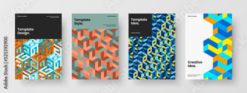 Abstract geometric shapes booklet template bundle. Fresh poster A4 design vector illustration set.