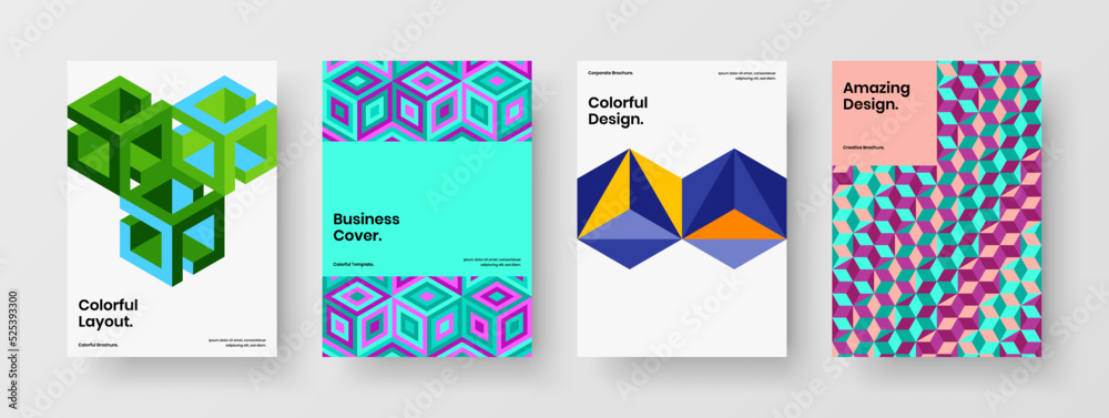 Colorful mosaic hexagons company identity illustration bundle. Simple corporate cover vector design concept composition.