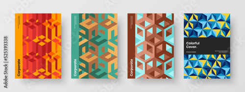 Simple mosaic pattern front page illustration composition. Creative booklet A4 design vector layout set. © pro