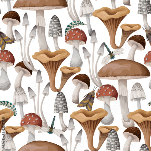 Seamless pattern with mushrooms. Natural trendy print.