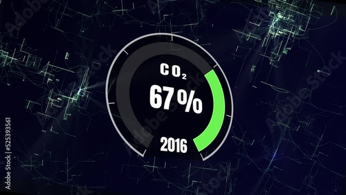 Digital dashboard show a percentage drop down to 0 percentage CO2.