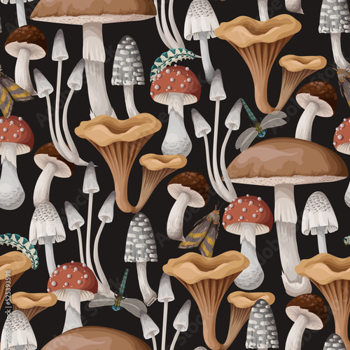 Seamless pattern with mushrooms. Natural trendy print.