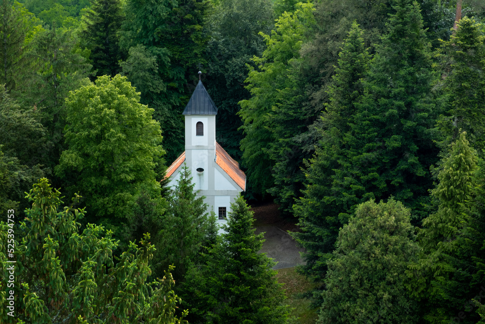 Woodland  St. Cross Chapel in Trakoscan park in Croatia
