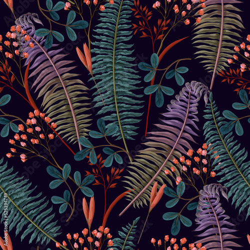 Botanical seamless pattern with ferns. Vector.