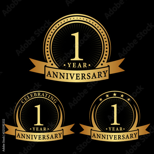 1 years anniversary logo collections. Set of 1st Anniversary logotype template. Vector and illustration.