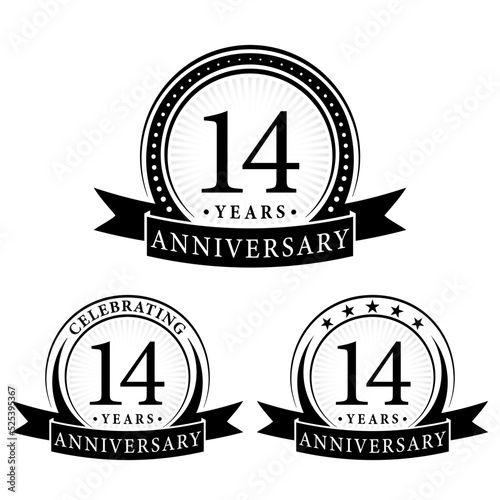 14 years anniversary logo collections. Set of 14th Anniversary logotype template. Vector and illustration.