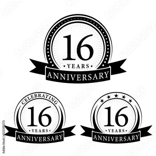 16 years anniversary logo collections. Set of 16th Anniversary logotype template. Vector and illustration. photo