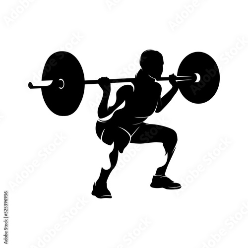 Weight lifter woman, abstract isolated vector silhouette on white background