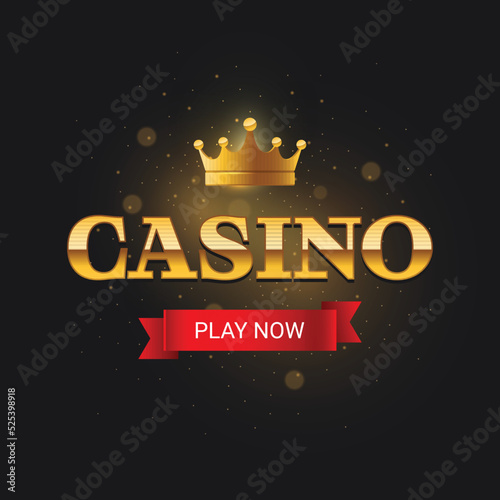 Photography Casino golden sign with a crown and a red ribbon, suitable for  games, posters, flyers, billboards, web sites or gambling clubs