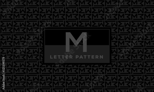 M Letter black monochrome background seamless textile fashion repeatable alphabet pattern