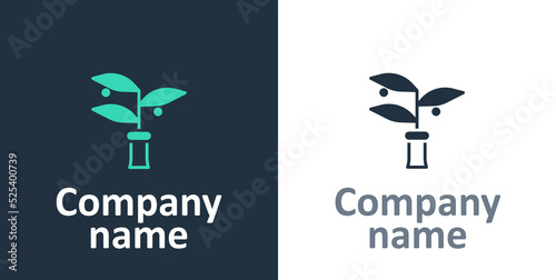 Logotype Plant breeding icon isolated on white background. Plants growing in the test tubes. Organic food ,agriculture and hydroponic. Logo design template element. Vector