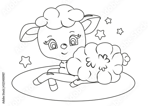 Coloring the outline of a cartoon cute little sheep