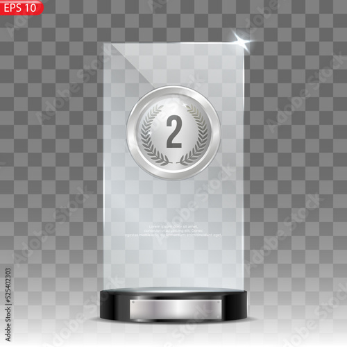 Glass awards. Realistic transparent winner trophy