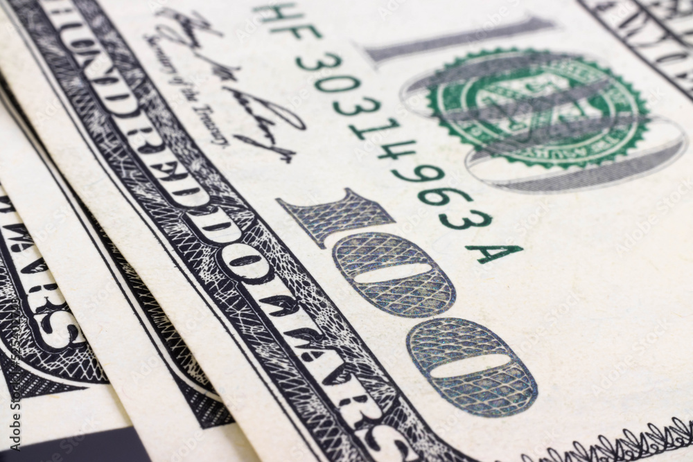 Macro one hundred dollar bills Macro one hundred dollar bills