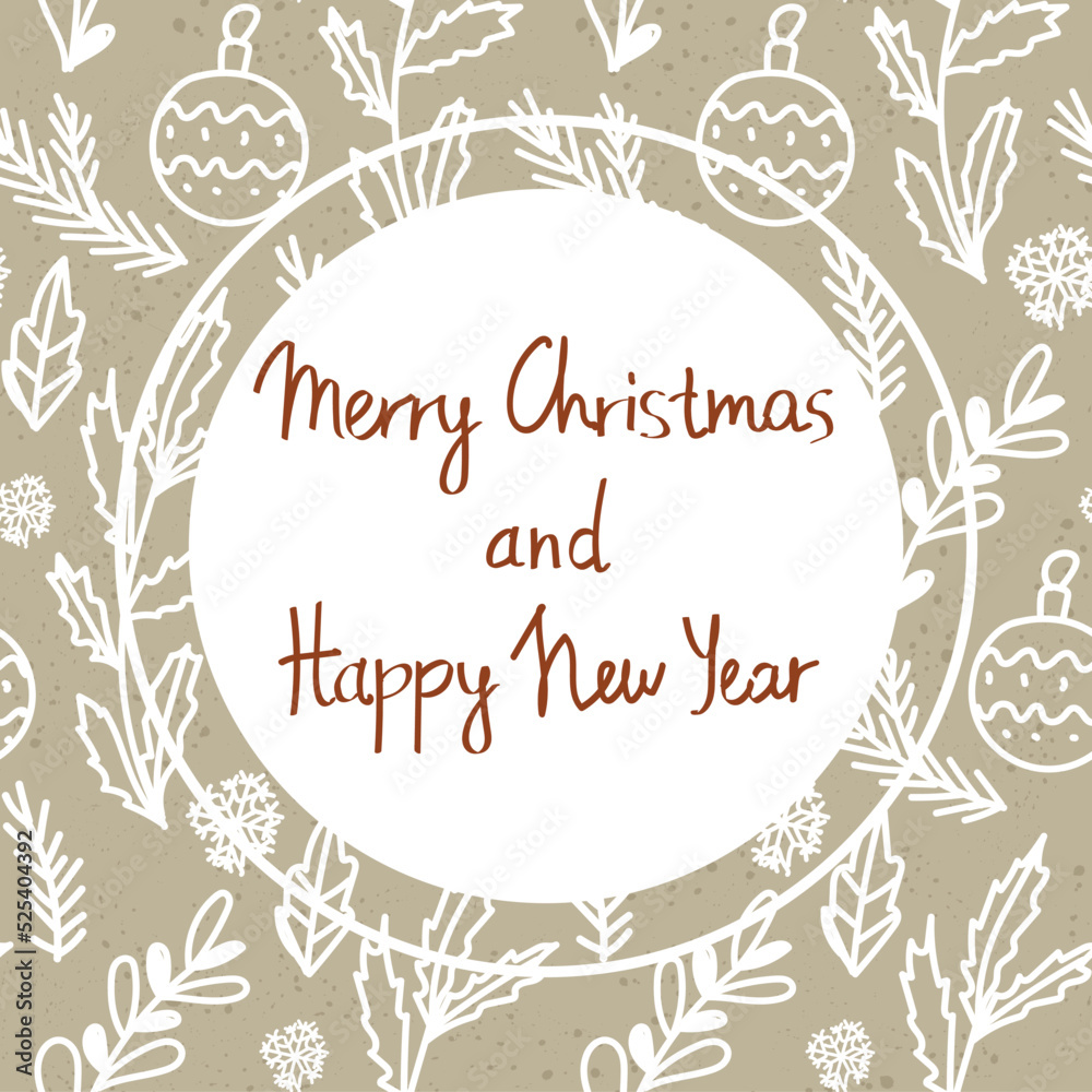 Merry Christmas and Happy New Year greeting card.