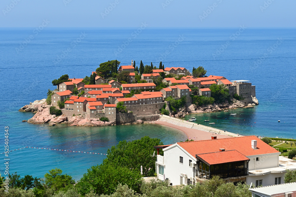 Sveti Stefan, Montenegro. Old historical town and luxury resort on the island. Montenegro, Europe