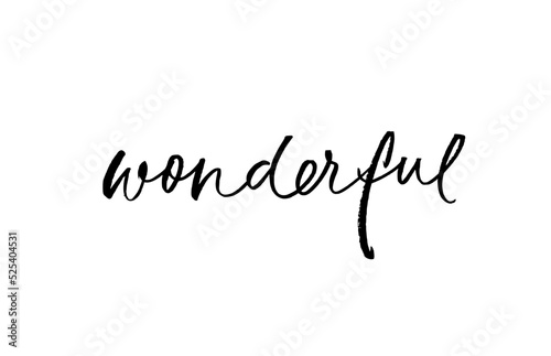 Handwritten word Wonderful. Hand drawn modern calligraphy text isolated on white background. Black brush vector calligraphy. Hand drawn vector lettering. Cute simple black cursive text