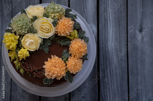 Ganache Buttercream Cake With Piped Buttercream Flowers
