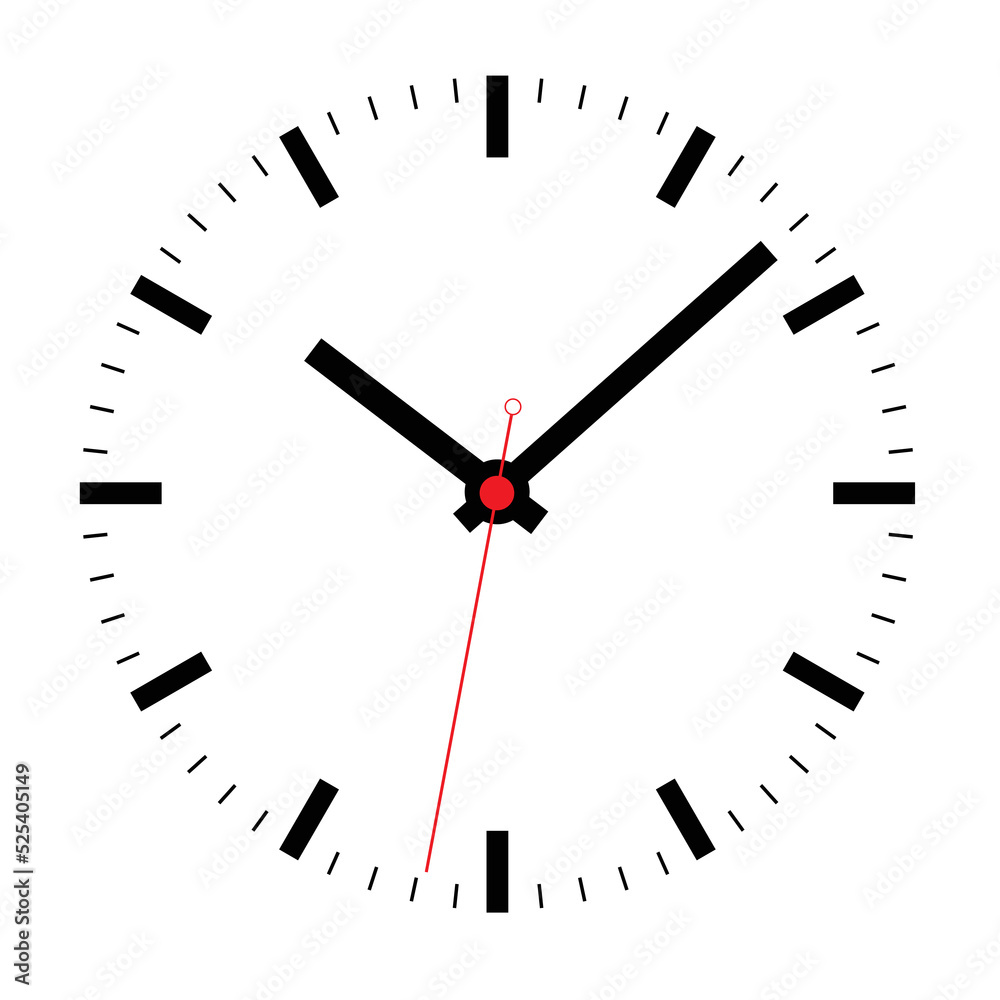 Flat design wall clock face with hands without numbers. Isolated on white background, vector Flat design wall clock face with hands without numbers. Isolated on white background, vector