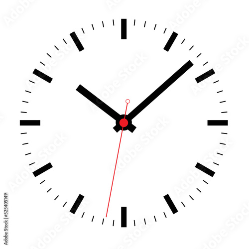 Flat design wall clock face with hands without numbers. Isolated on white background, vector