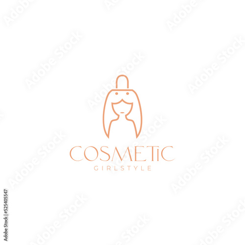 girl long hair with shopping bag logo design