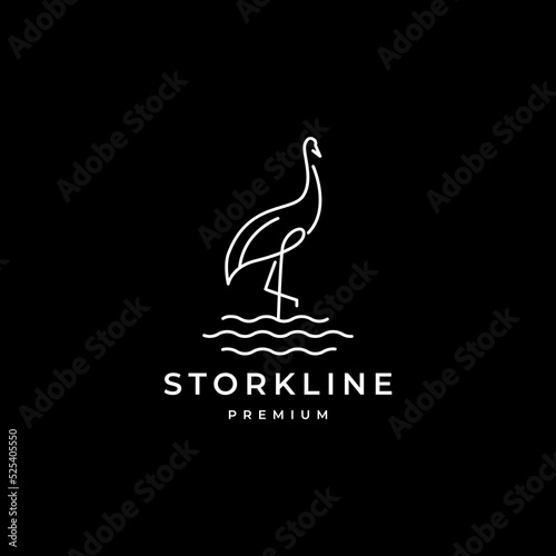 stork with water line art logo design