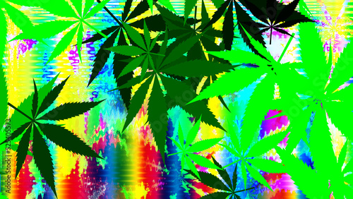 Abstract psychedelic cannabis leaf pattern background image.