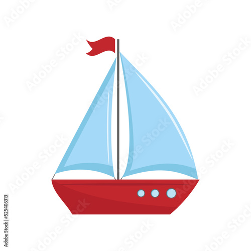 A sailboat on water waves isolated on white background illustration