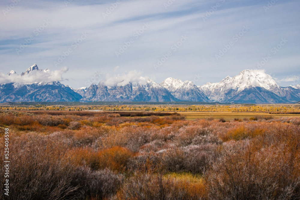 View of the Grand Teton Mountain Range across Antelope Flats View of the Grand Teton Mountain Range across Antelope Flats