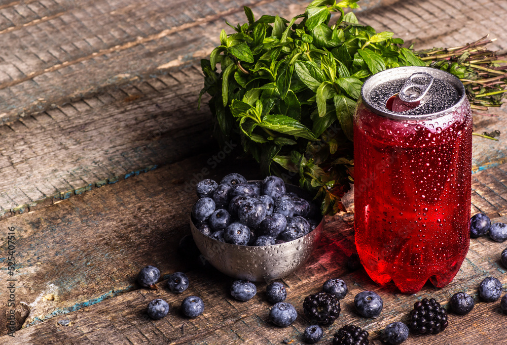 Jar of Delicious Mint Berry Lemonade. Blueberry Lemonade